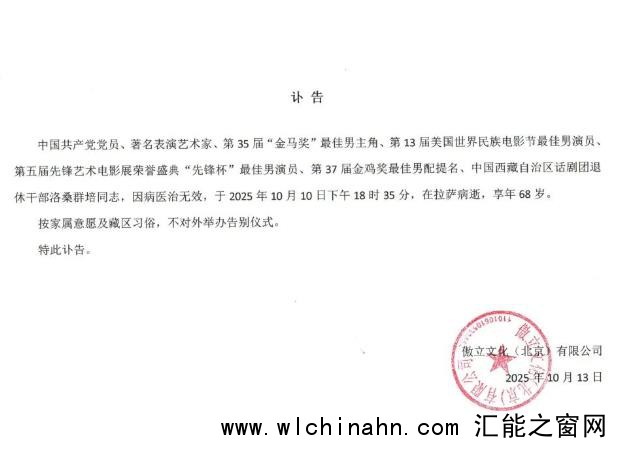 演员洛桑群培去世 享年68岁